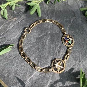 Antique Art Deco 10k Sterling Silver Enamel Masonic Lodge Bracelet 7.5"